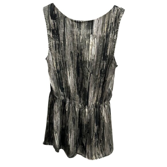 Elementz Womens Sleeveless Abstract Black Silver Print Peplum Dress Sz Small - Picture 2 of 10